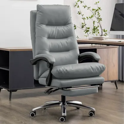 Ergonomic Leather Reclining Executive Office Chair with Footrest Image - 2