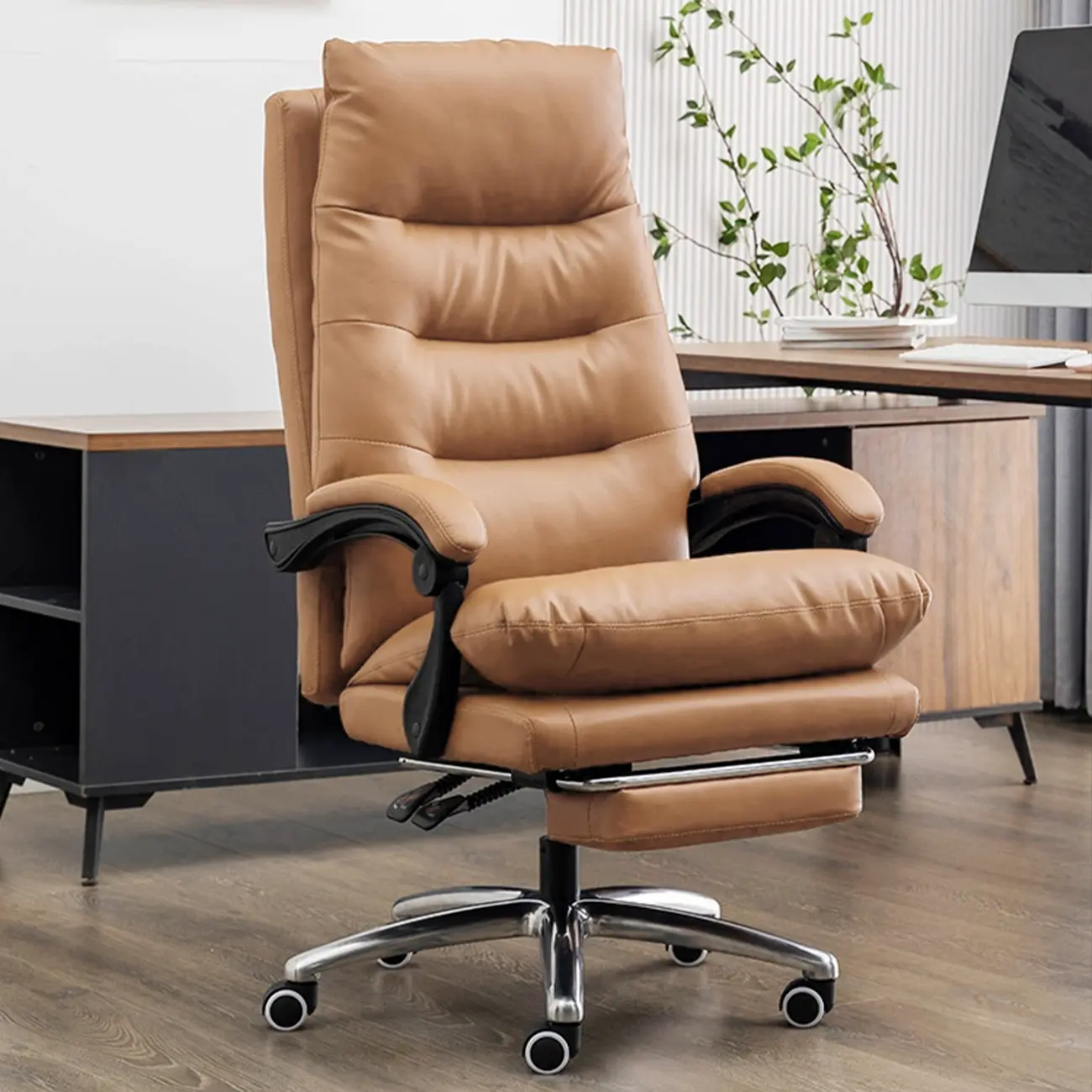 Ergonomic Leather Reclining Executive Office Chair with Footrest Image - 5 | homeyfad