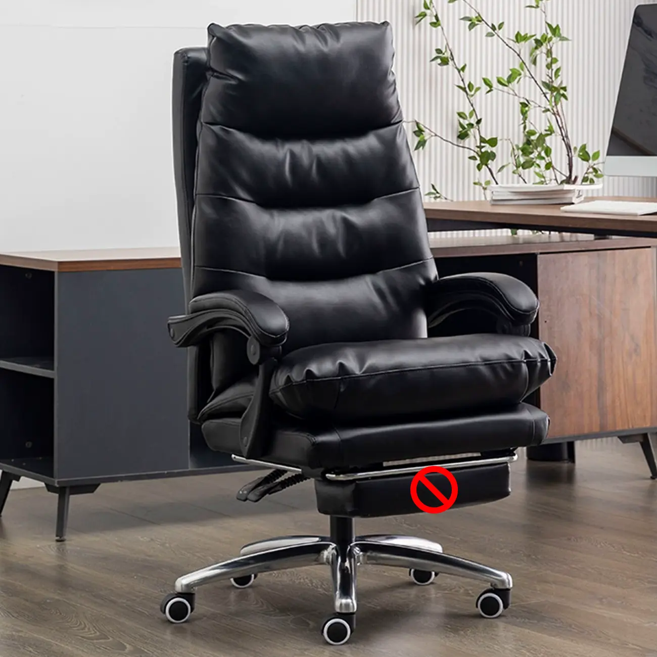 Ergonomic Leather Reclining Executive Office Chair with Footrest Image - 14 | homeyfad