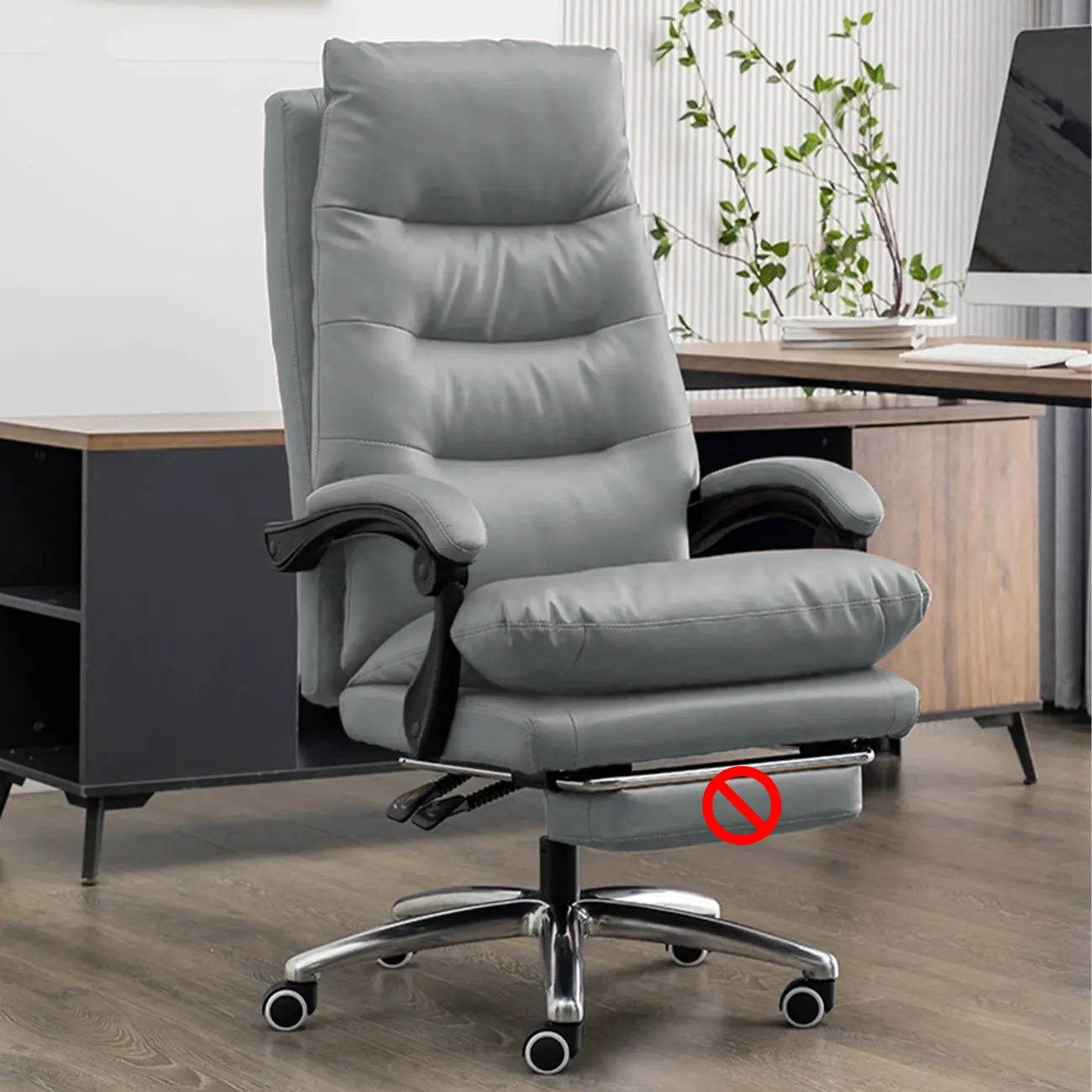 Ergonomic Leather Reclining Executive Office Chair with Footrest Image - 15 | homeyfad