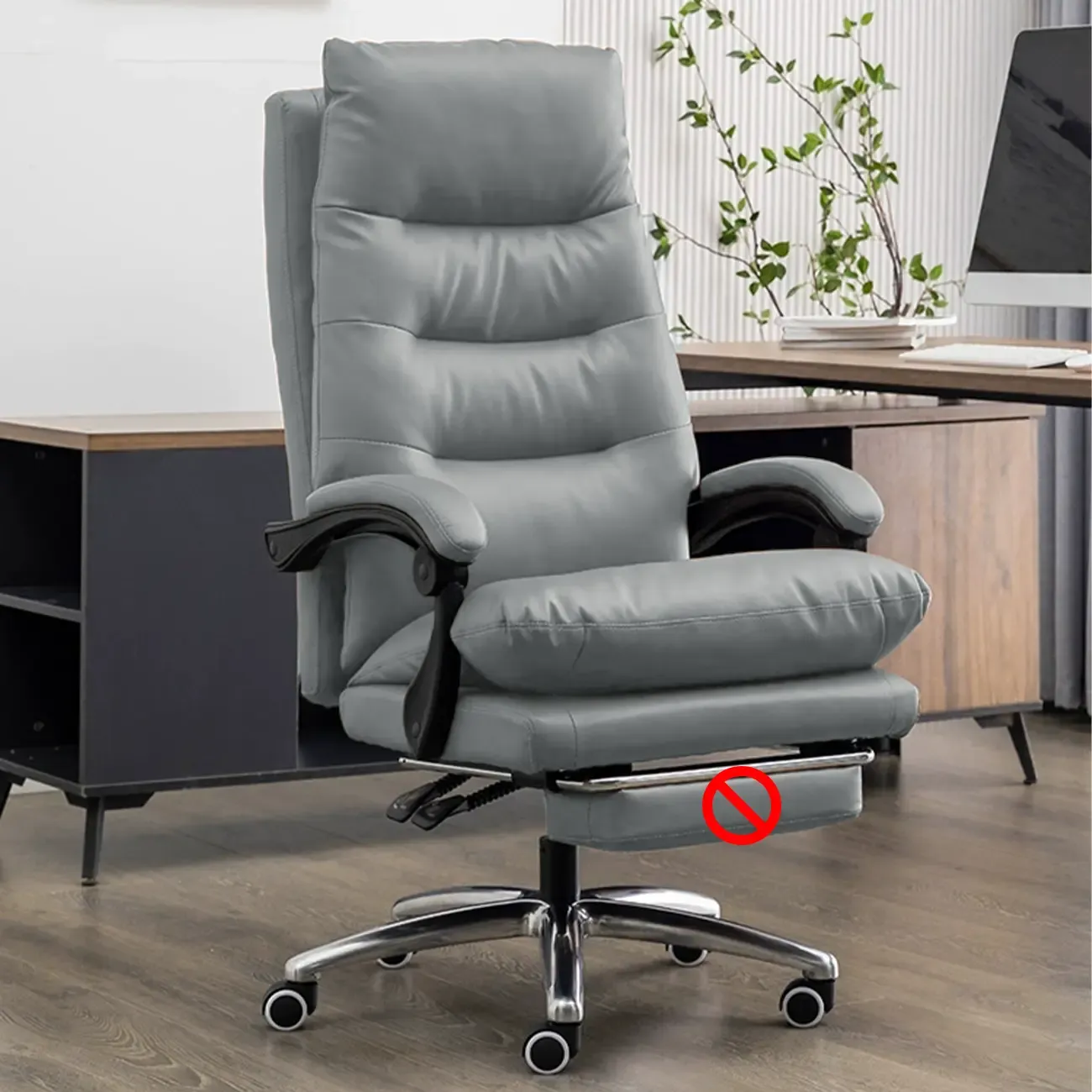 Ergonomic Leather Reclining Executive Office Chair with Footrest Image - 15