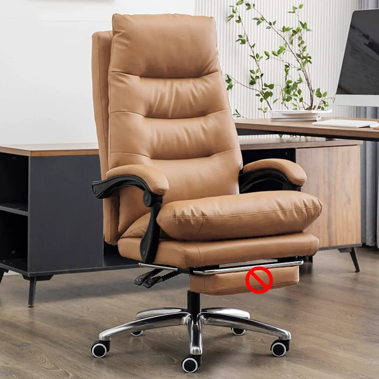 Ergonomic Leather Reclining Executive Office Chair with Footrest Image - 16 | homeyfad
