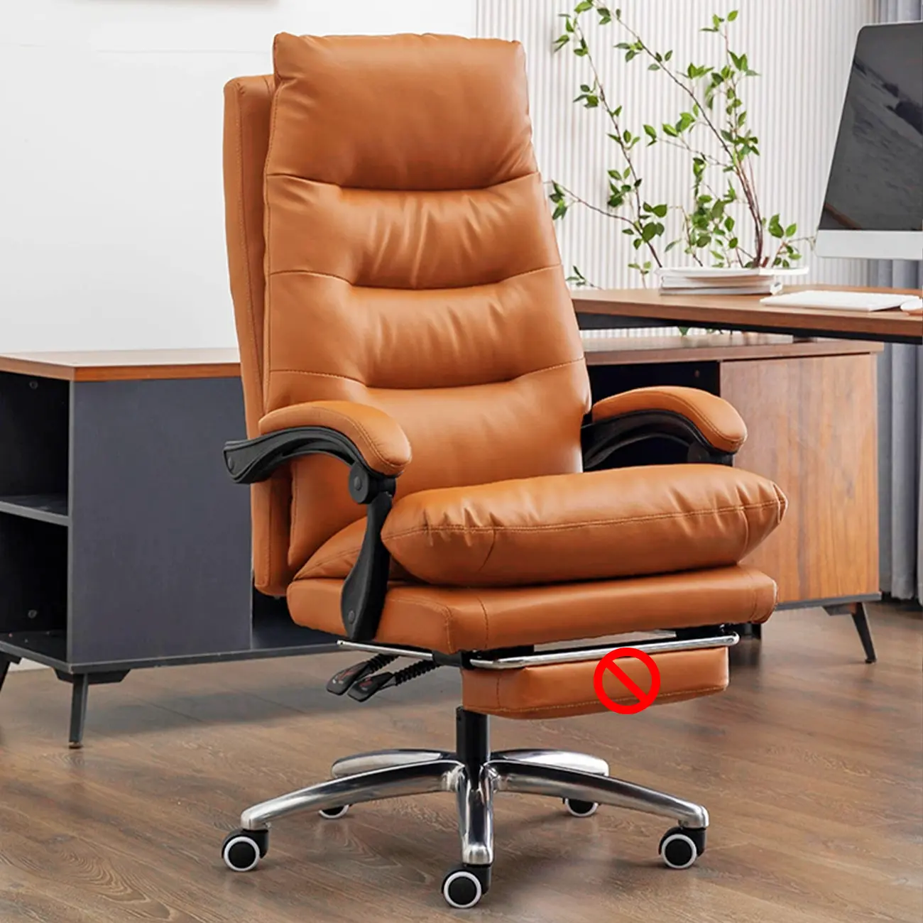 Ergonomic Leather Reclining Executive Office Chair with Footrest Image - 17 | homeyfad