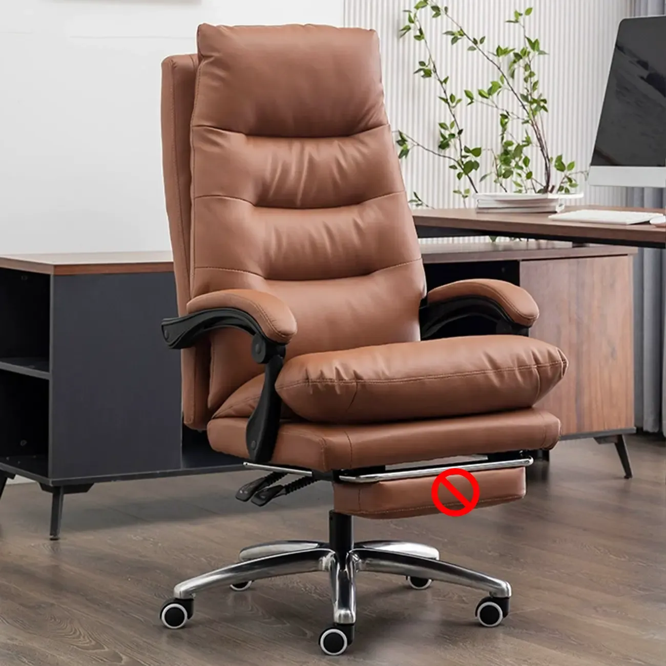 Ergonomic Leather Reclining Executive Office Chair with Footrest Image - 18