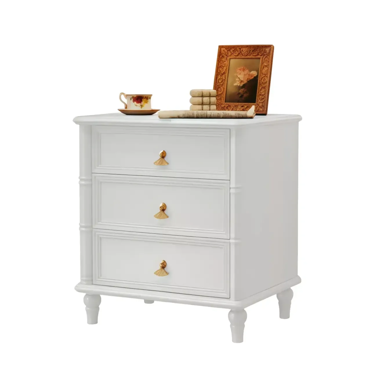 Traditional Rectangular Solid Wood 3-Drawer Black Nightstand Image - 5