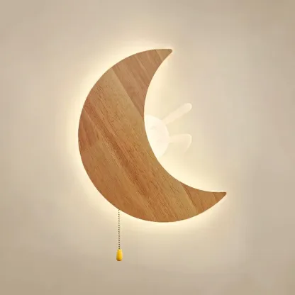 kids Moon-Shaped Wooden Wall Sconce for Bedroom Decor