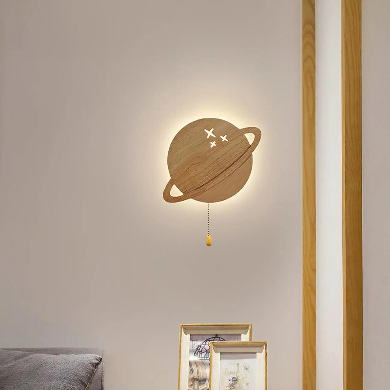 kids Moon-Shaped Wooden Wall Sconce for Bedroom Decor | homeyfad