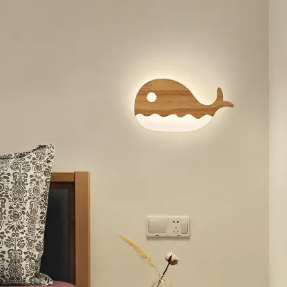 kids Moon-Shaped Wooden Wall Sconce for Bedroom Decor