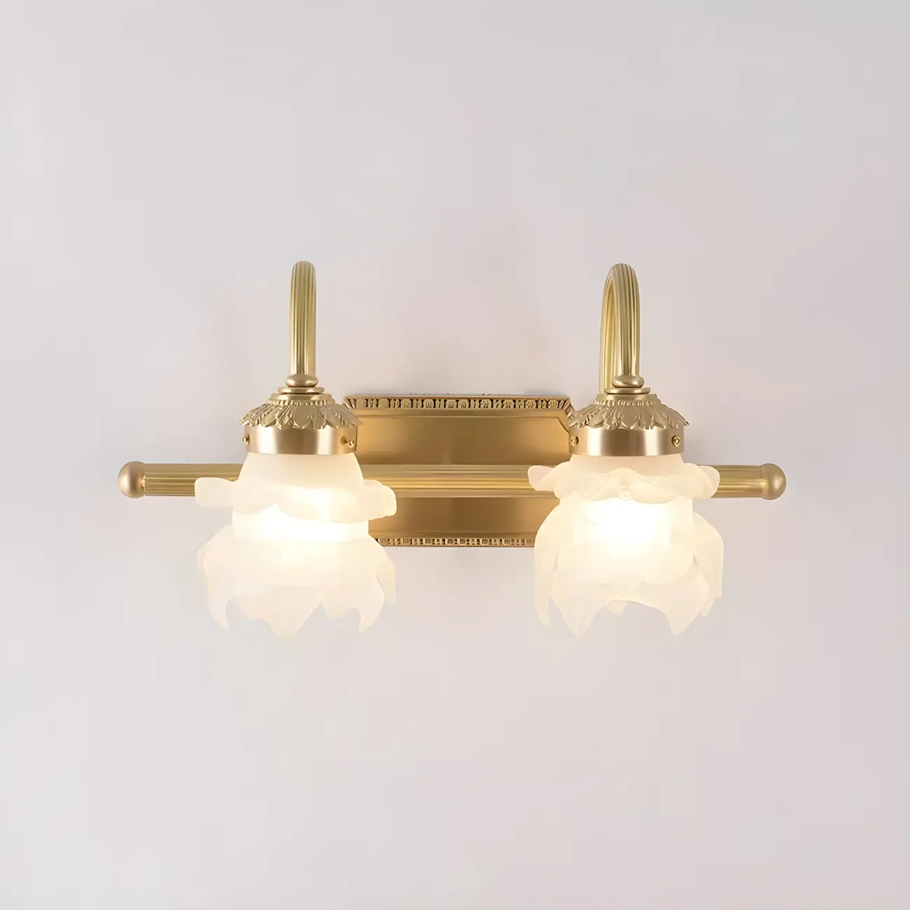 Modern Small Gold Arc 2-Light Vanity Light with Glass Shade | homeyfad