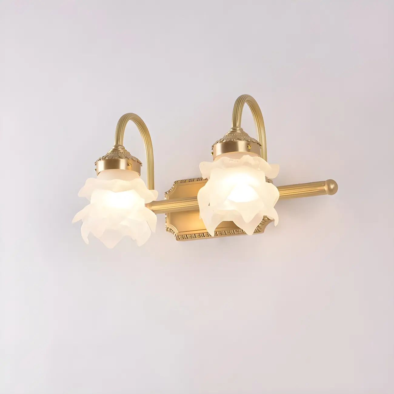 Modern Small Gold Arc 2-Light Vanity Light with Glass Shade | homeyfad