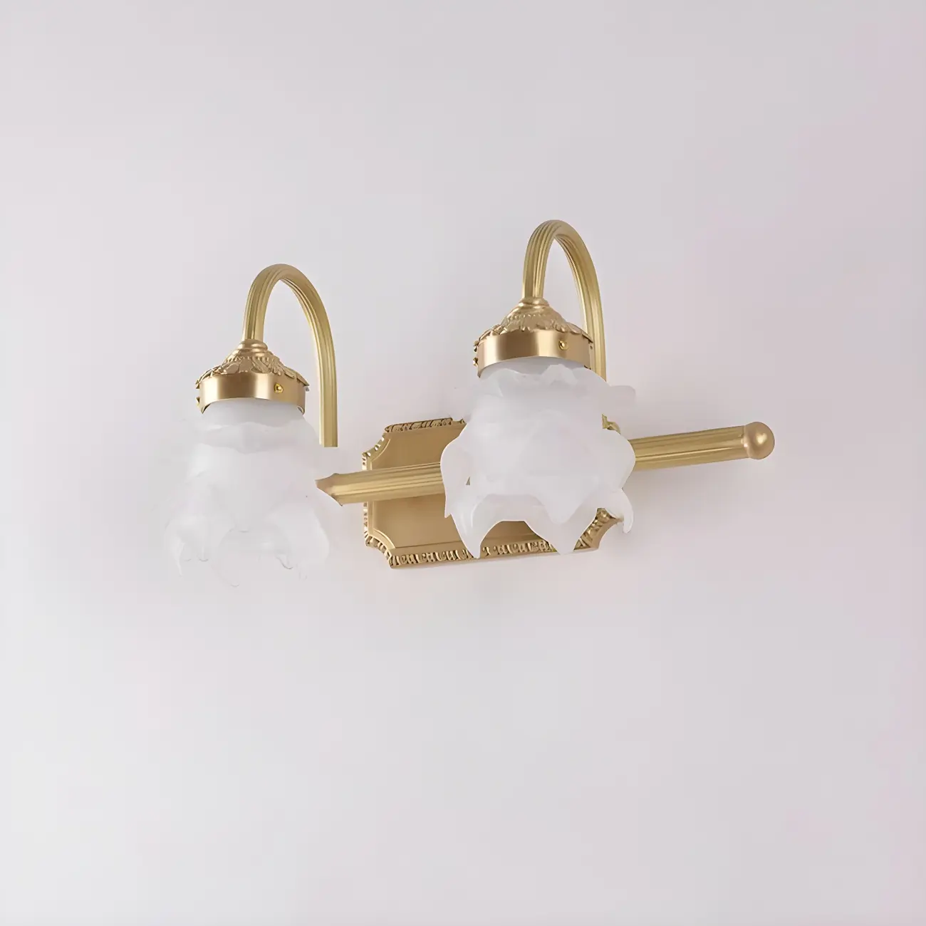 Modern Small Gold Arc 2-Light Vanity Light with Glass Shade | homeyfad