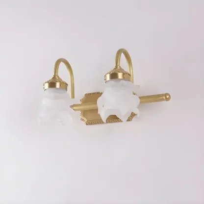 Modern Small Gold Arc 2-Light Vanity Light with Glass Shade