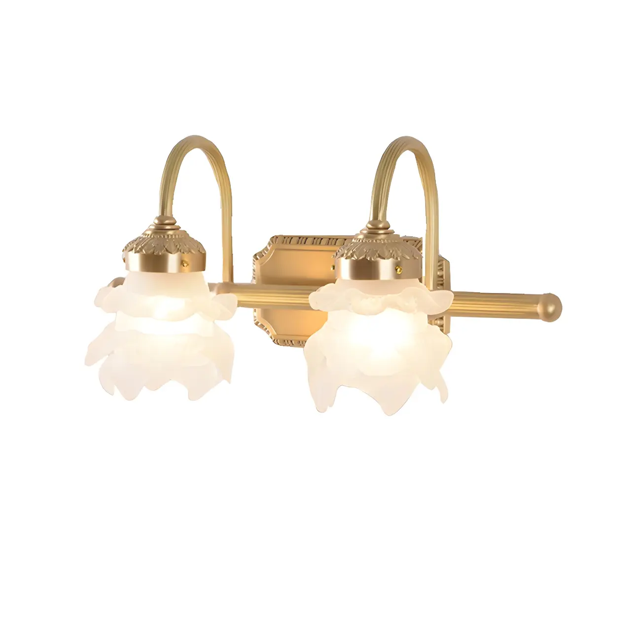 Modern Small Gold Arc 2-Light Vanity Light with Glass Shade | homeyfad