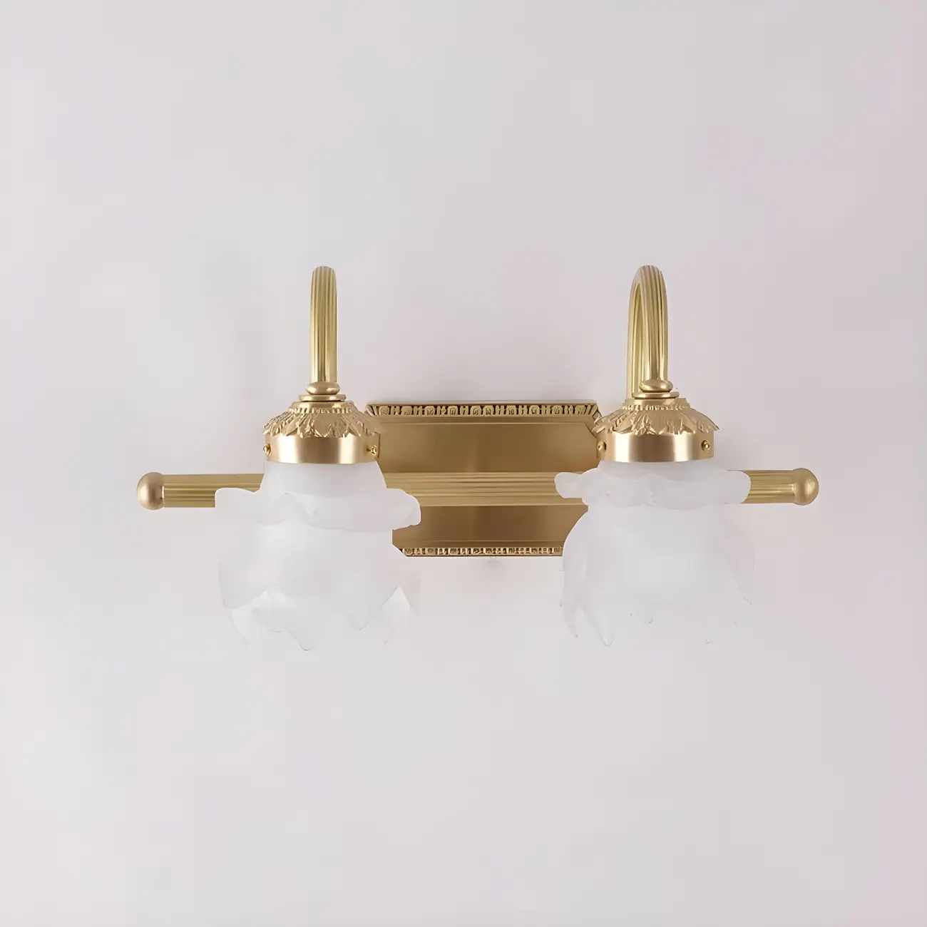 Modern Small Gold Arc 2-Light Vanity Light with Glass Shade | homeyfad