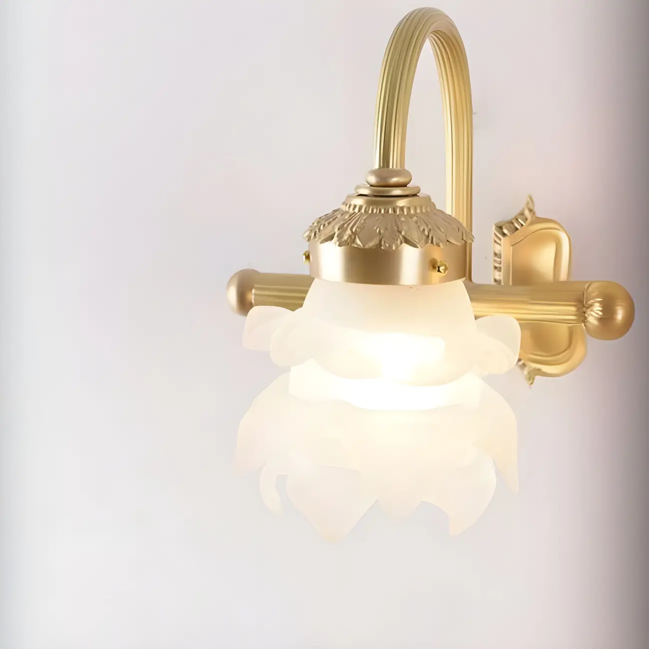 Modern Small Gold Arc 2-Light Vanity Light with Glass Shade | homeyfad