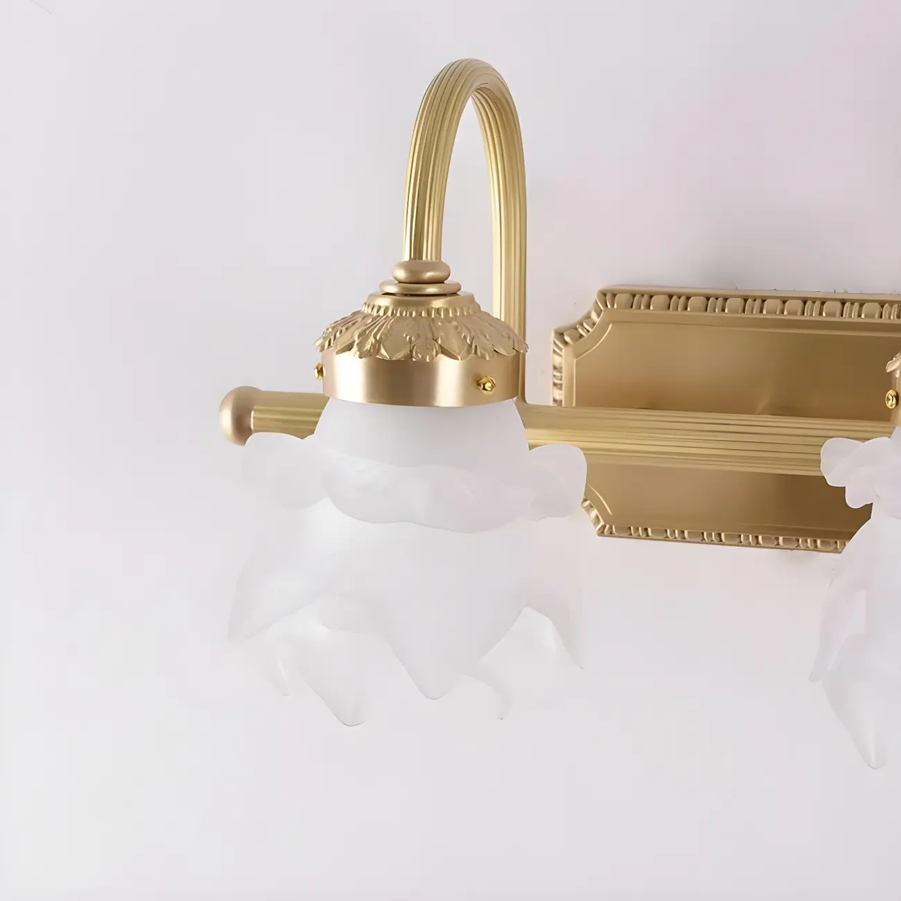 Modern Small Gold Arc 2-Light Vanity Light with Glass Shade | homeyfad