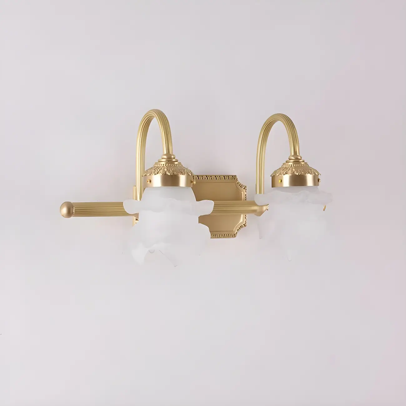 Modern Small Gold Arc 2-Light Vanity Light with Glass Shade | homeyfad