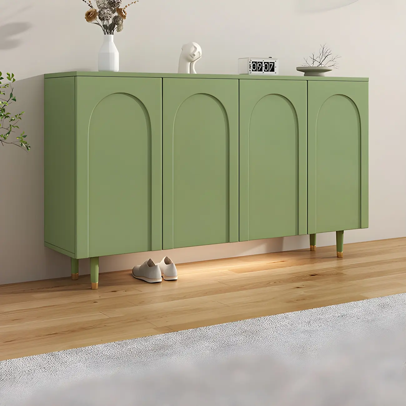 Green Wood Shoe Cabinet with Adjustable Shelves Image - 1 | homeyfad