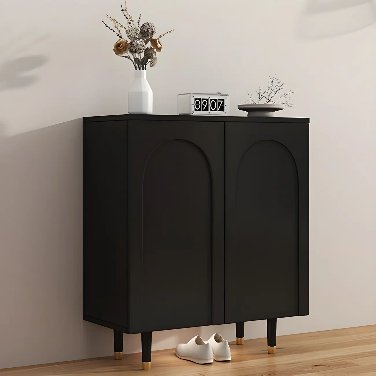 Green Wood Shoe Cabinet with Adjustable Shelves Image - 3 | homeyfad