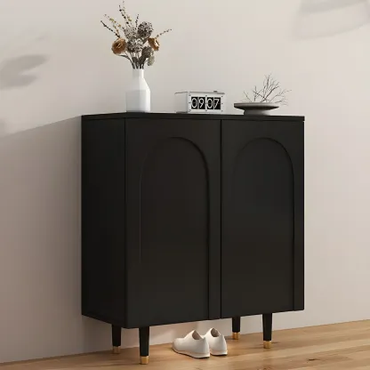 Green Wood Shoe Cabinet with Adjustable Shelves Image - 3