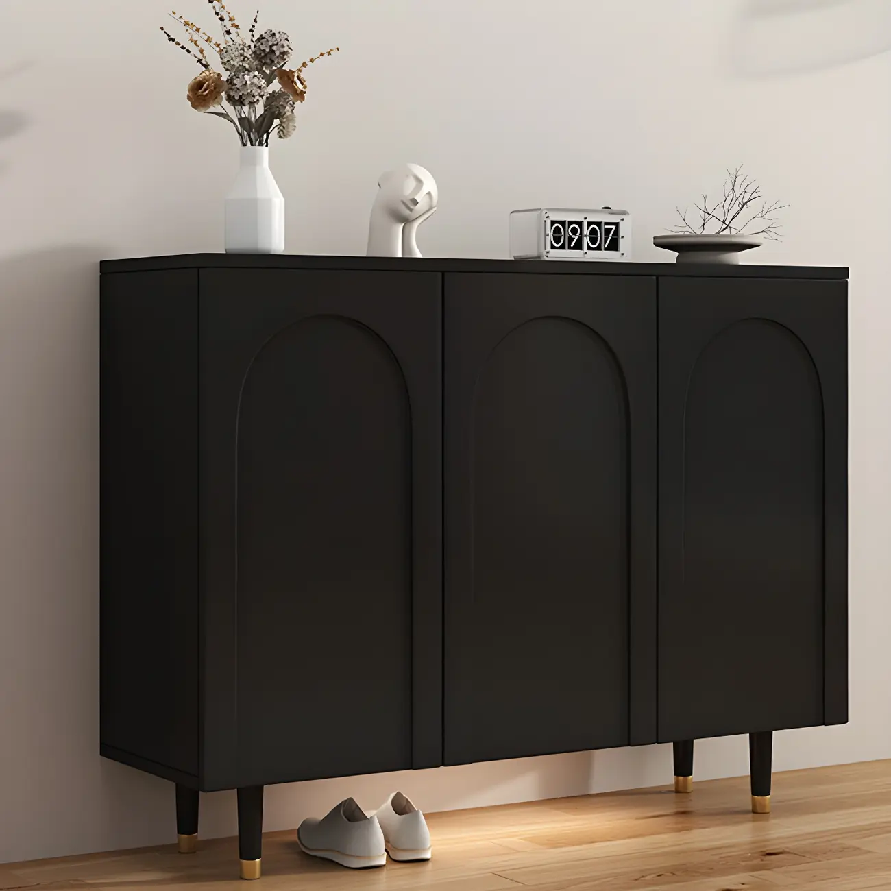 Green Wood Shoe Cabinet with Adjustable Shelves Image - 2 | homeyfad