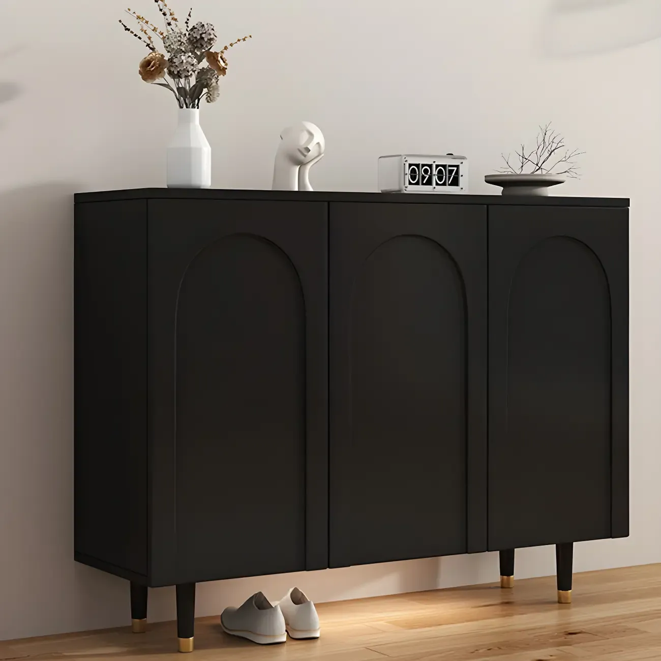 Green Wood Shoe Cabinet with Adjustable Shelves Image - 2