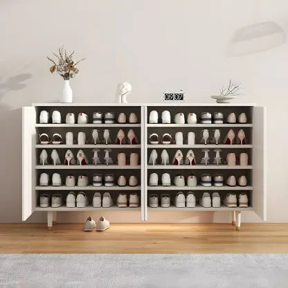 Green Wood Shoe Cabinet with Adjustable Shelves Image - 5