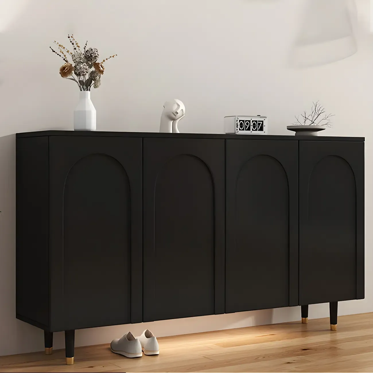 Green Wood Shoe Cabinet with Adjustable Shelves Image - 6