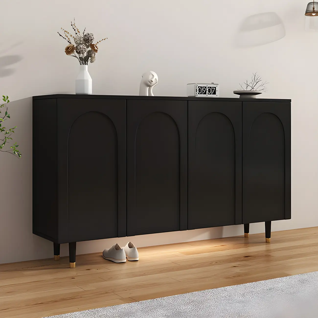 Green Wood Shoe Cabinet with Adjustable Shelves Image - 8 | homeyfad