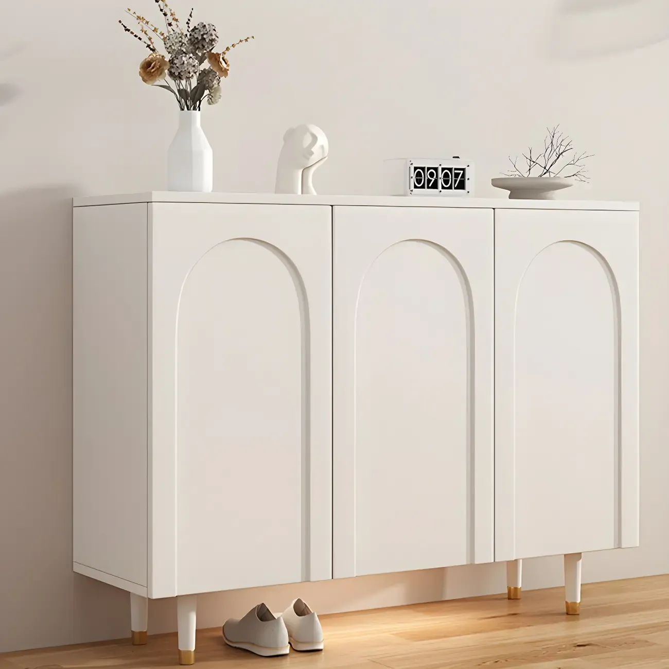 Green Wood Shoe Cabinet with Adjustable Shelves Image - 9