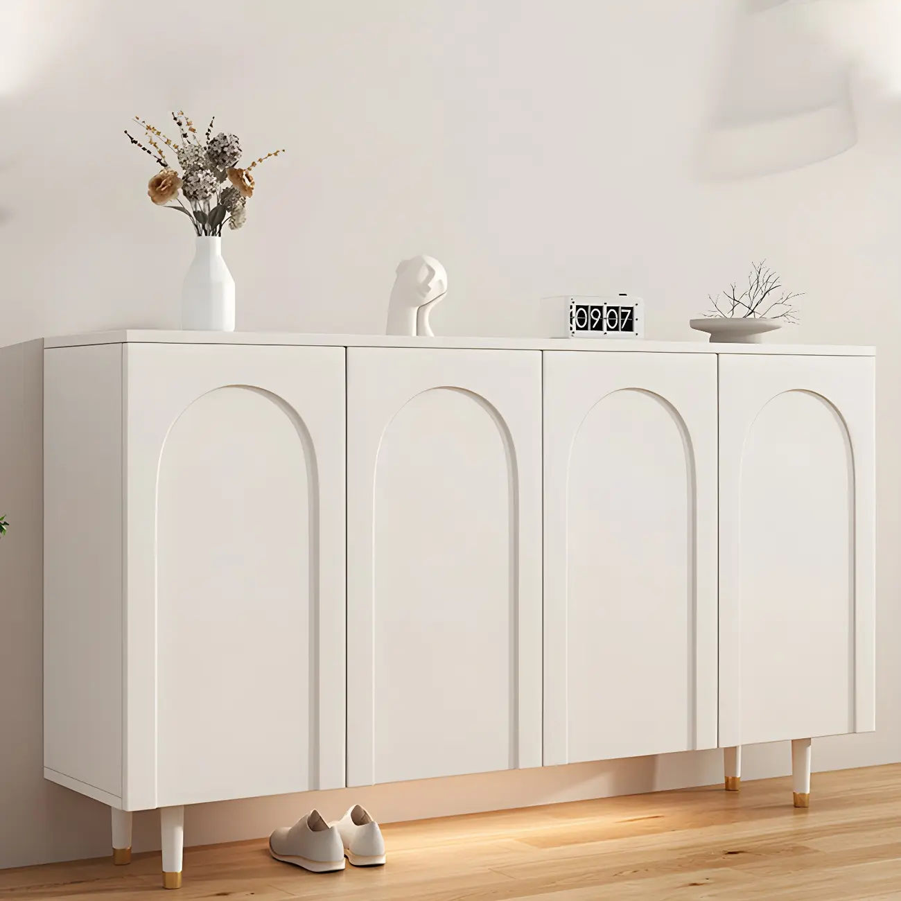 Green Wood Shoe Cabinet with Adjustable Shelves Image - 12 | homeyfad