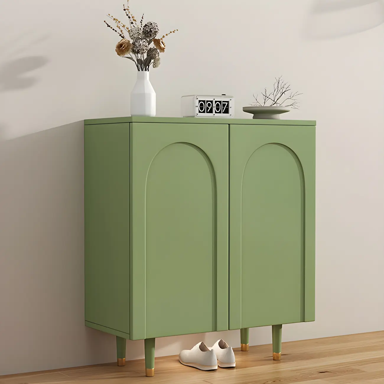Green Wood Shoe Cabinet with Adjustable Shelves Image - 13 | homeyfad