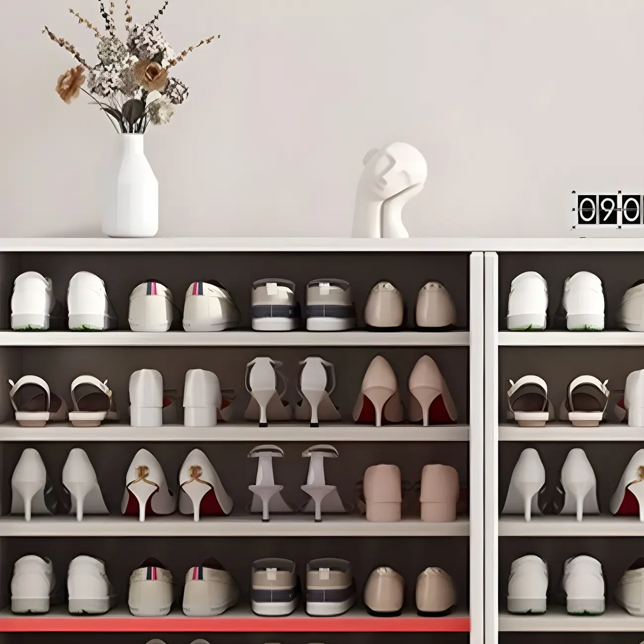 Green Wood Shoe Cabinet with Adjustable Shelves Image - 14 | homeyfad