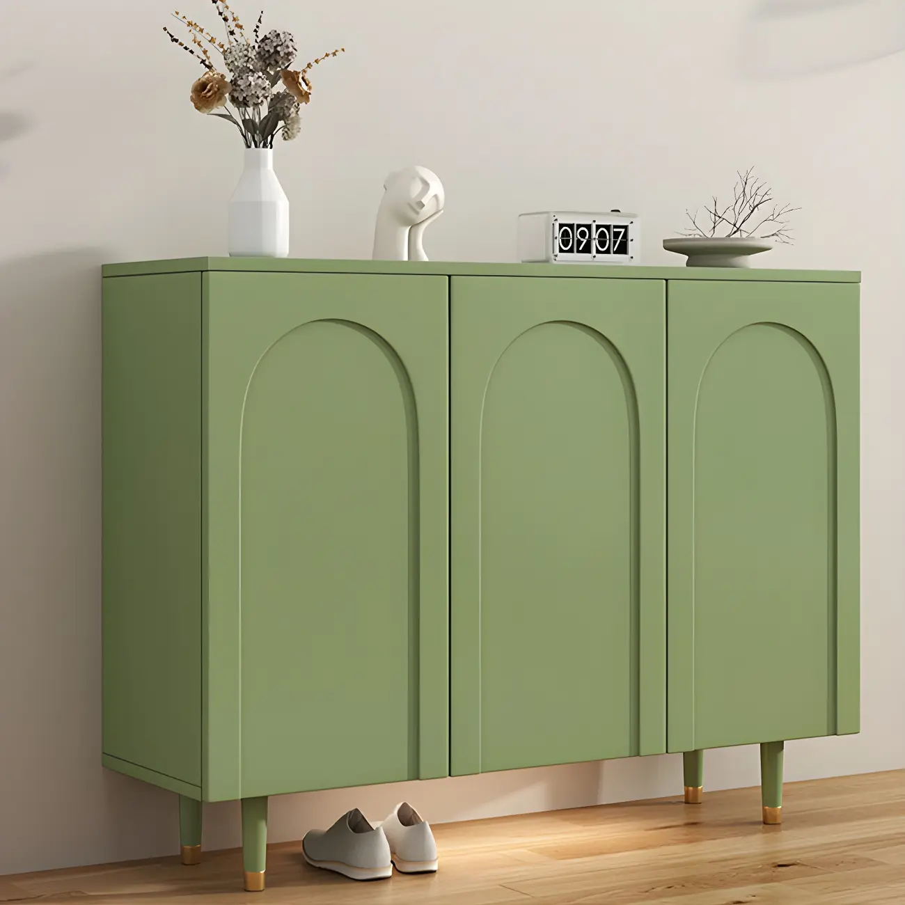 Green Wood Shoe Cabinet with Adjustable Shelves Image - 15 | homeyfad