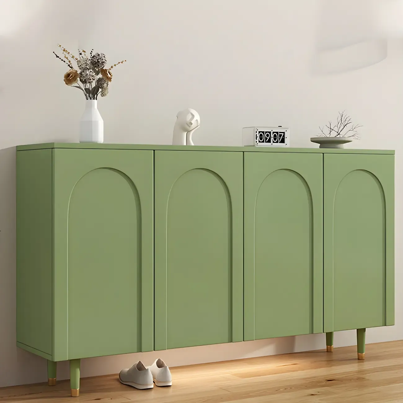 Green Wood Shoe Cabinet with Adjustable Shelves Image - 17
