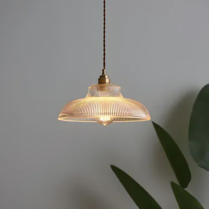 Minimalist Clear Glass Bowl Gold Rope Hanging Pendant Light Image - 1