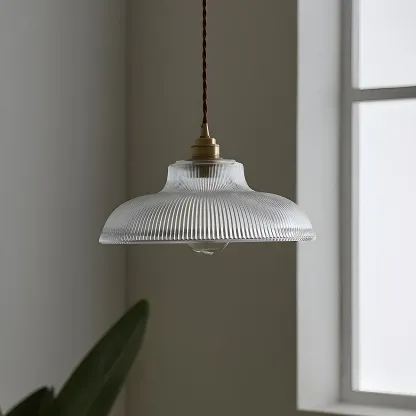 Minimalist Clear Glass Bowl Gold Rope Hanging Pendant Light Image - 4