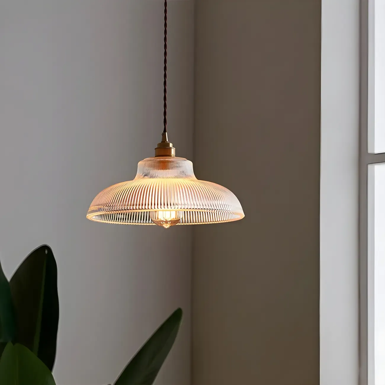Minimalist Clear Glass Bowl Gold Rope Hanging Pendant Light Image - 5