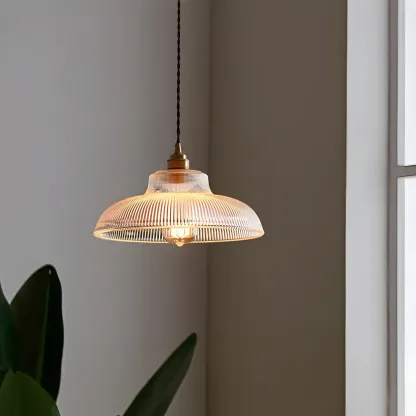 Minimalist Clear Glass Bowl Gold Rope Hanging Pendant Light Image - 5