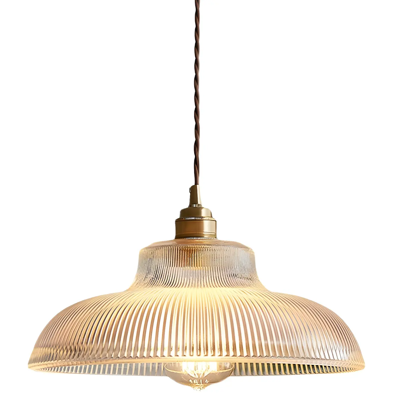 Minimalist Clear Glass Bowl Gold Rope Hanging Pendant Light Image - 6 | homeyfad