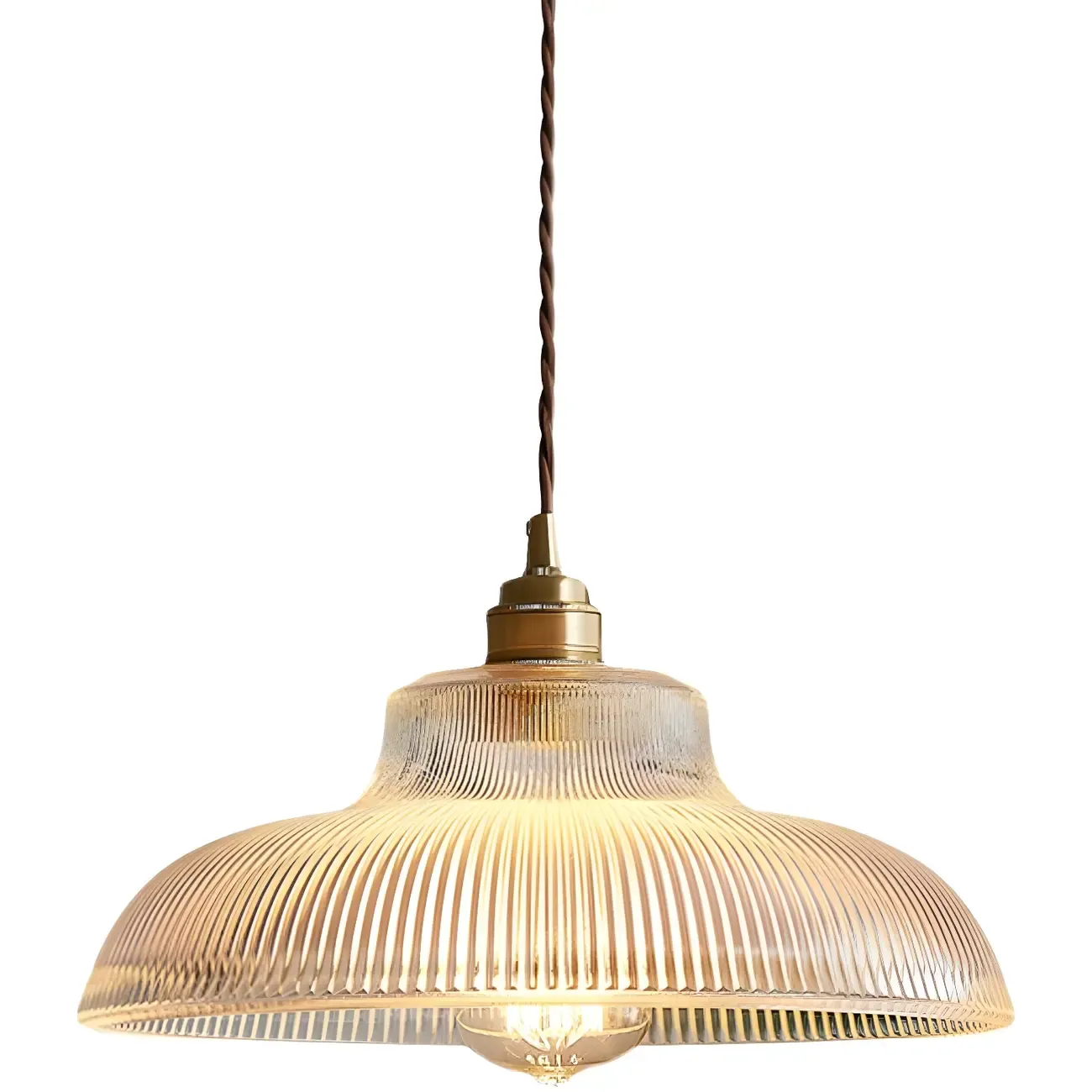 Minimalist Clear Glass Bowl Gold Rope Hanging Pendant Light Image - 6