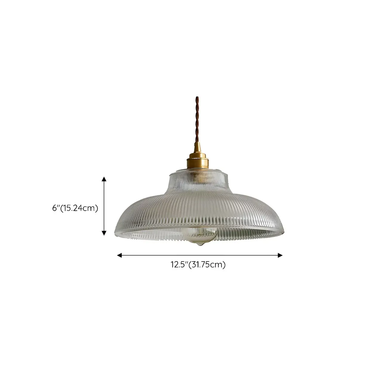 Minimalist Clear Glass Bowl Gold Rope Hanging Pendant Light #size