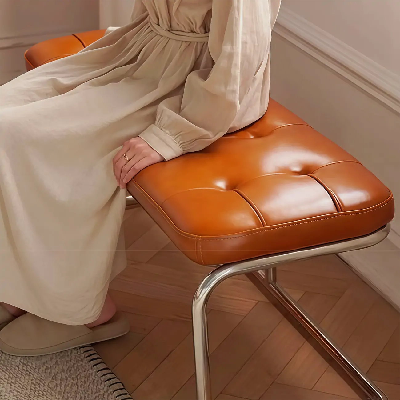 Modern Rectangular Cushioned Leather Bedroom Bench Image - 3 | homeyfad