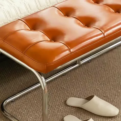 Modern Rectangular Cushioned Leather Bedroom Bench Image - 4