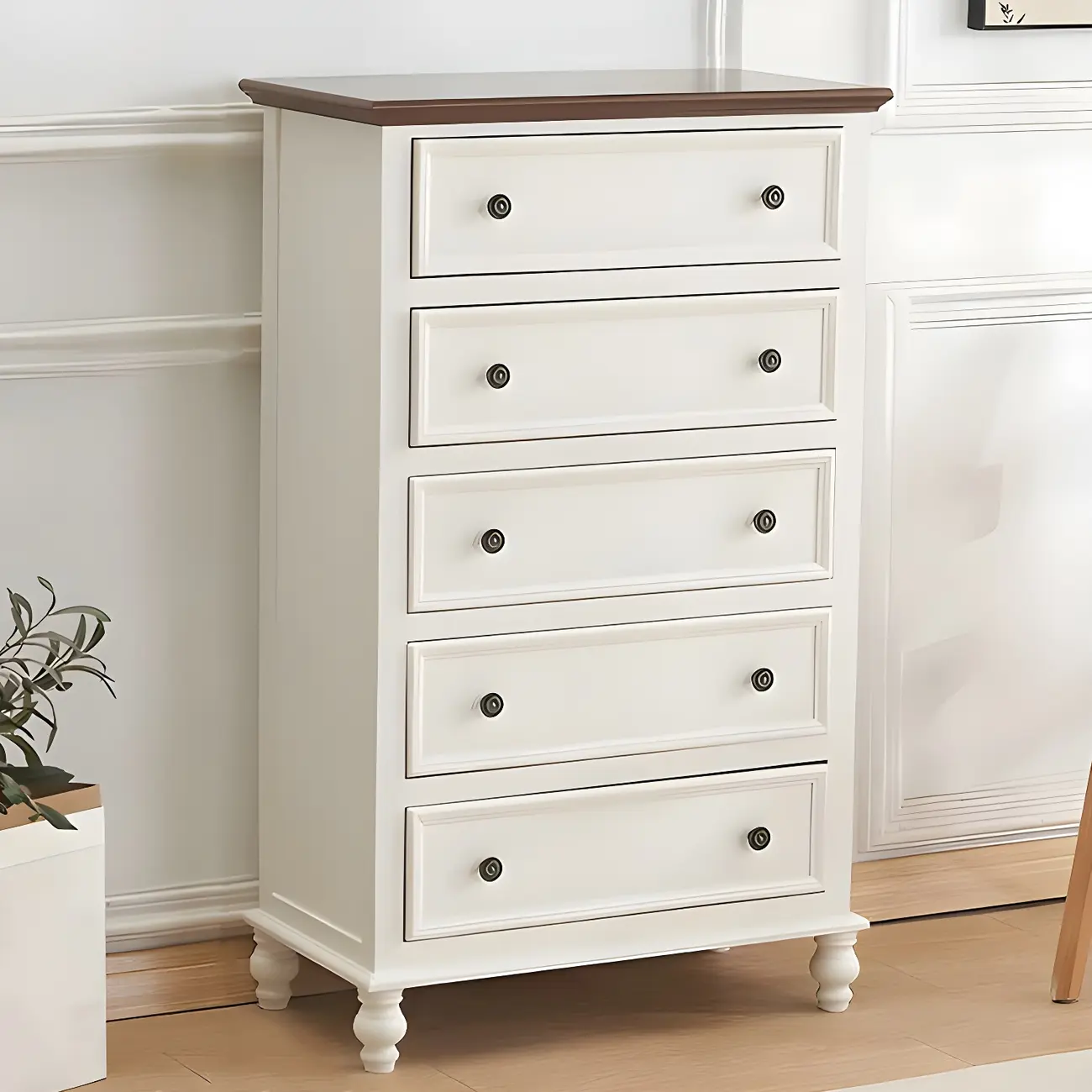 Elegant Classic Lacquered White Brown Wooden Storage Chest Image - 4 | homeyfad