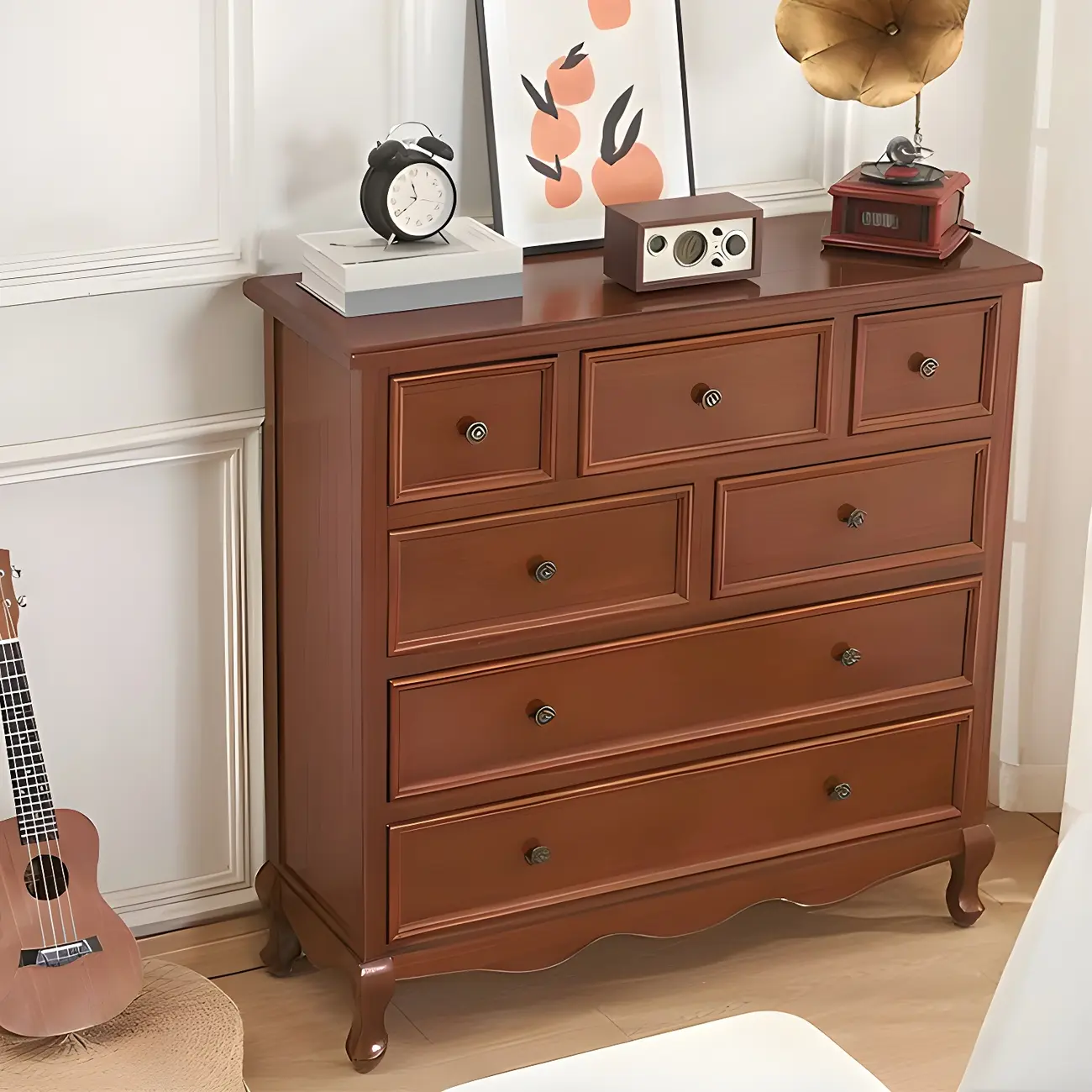 Elegant Classic Lacquered Wooden White Brown Storage Cabinet Image - 4 | homeyfad