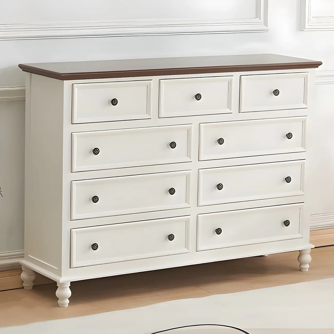 Elegant Classic Lacquered White Brown Wooden Storage Chest Image - 7 | homeyfad