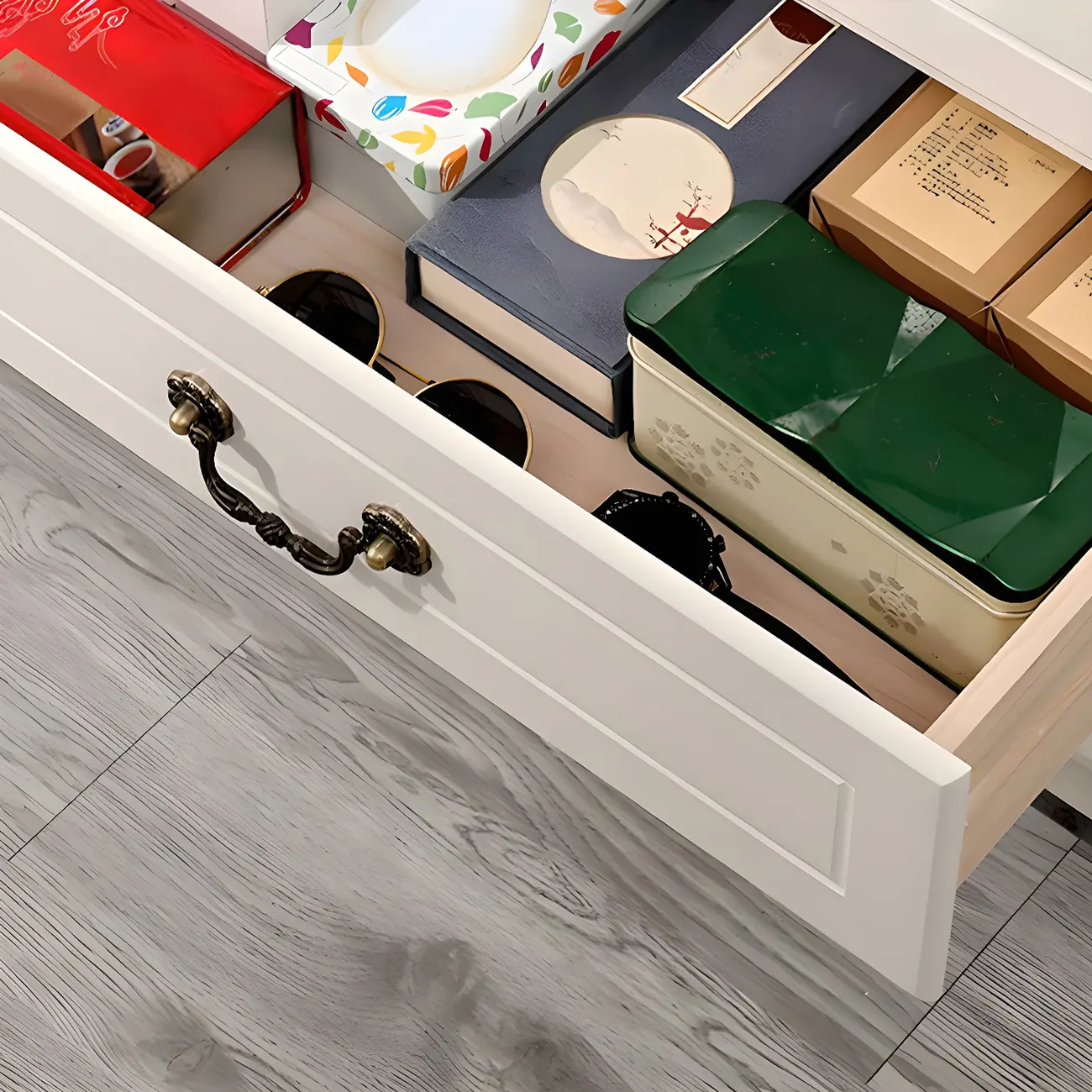 Elegant Classic Lacquered Wooden White Brown Storage Cabinet Image - 11 | homeyfad