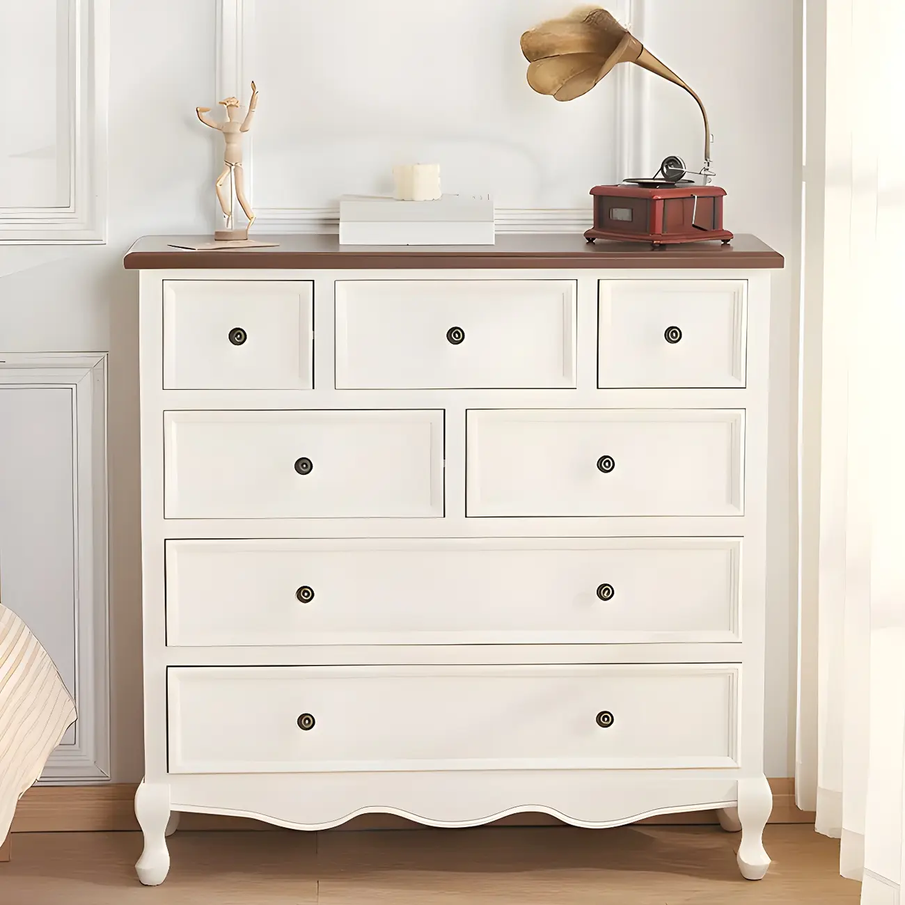 Elegant Classic Lacquered White Brown Wooden Storage Chest Image - 13 | homeyfad