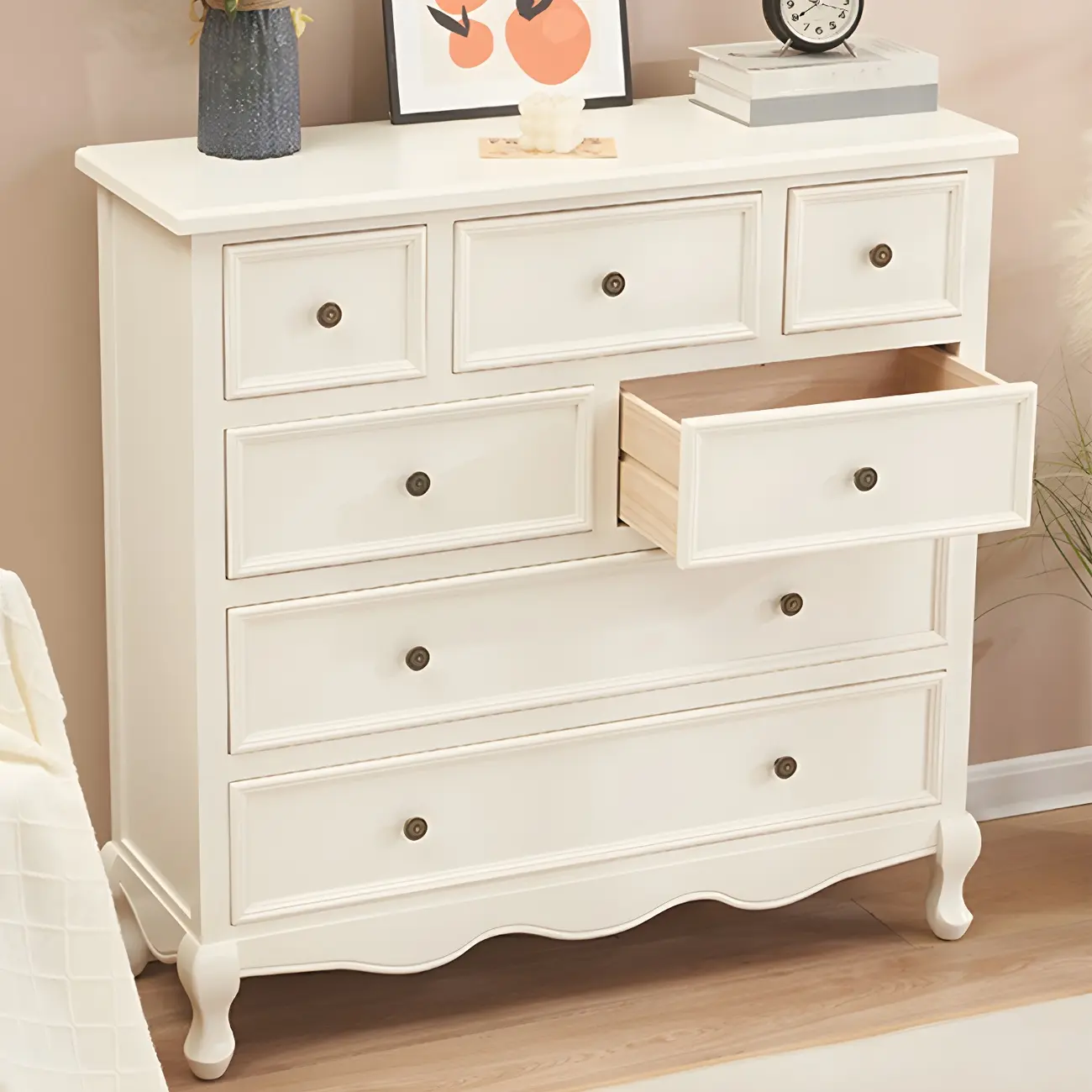 Elegant Classic Lacquered Wooden White Brown Storage Cabinet Image - 22 | homeyfad